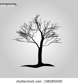 An illustration of a scary bare black tree silhouette