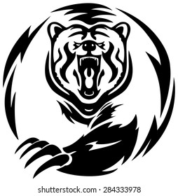 illustration of a scary bear roaring on isolated white background