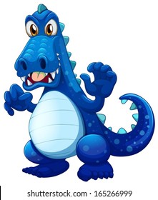 Illustration of a scary blue crocodile on a white background