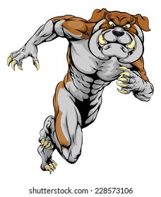 An illustration of a scary bulldog sports mascot running