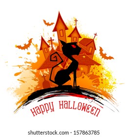illustration of scary cat in Halloween night