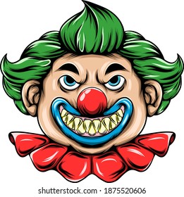Die Illustration Der gruselige Clown mit den scharfen Zähnen und der Kugelnase