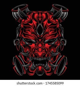 illustration of a scary demon with an electric theme of red and gray colors