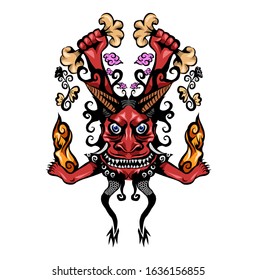 illustration of scary evil head for tattoo design or t-shirt