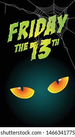 Illustration of scary eyes on Friday the 13th title