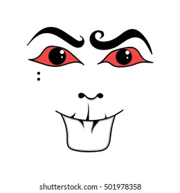 illustration with scary face for halloween, color tattoo, man doll