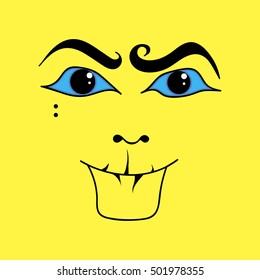 illustration with scary face for halloween on yellow background, man doll