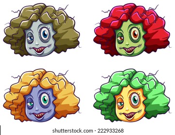 Illustration of the scary faces of a zombie on a white background 