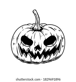 Illustration of scary halloween pumpkin. Design element for poster,card, banner, sign, emblem. Vector illustration
