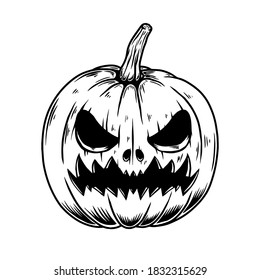 Illustration of scary halloween pumpkin. Design element for poster,card, banner, sign, emblem. Vector illustration