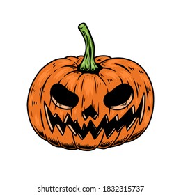 Illustration of scary halloween pumpkin. Design element for poster,card, banner, sign, emblem. Vector illustration