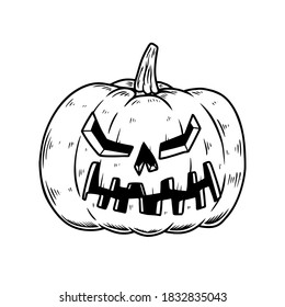 Illustration of scary halloween pumpkin. Design element for poster,card, banner, sign, emblem. Vector illustration