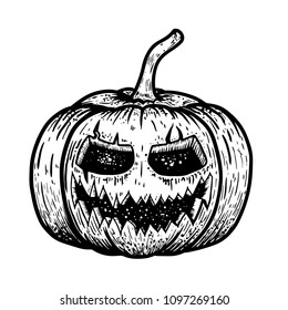 Illustration of scary halloween pumpkin isolated on white background. Design element for poster, card, banner, flyer. Vector image