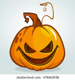 Illustration of a scary Halloween pumpkin Jack O Lantern head with smiling expression isolated on light blue background