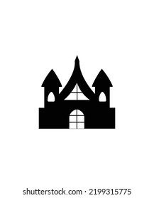 Illustration of  a scary house. Mystical house with monsters and ghost for Halloween. Spooky house. Happy Halloween 