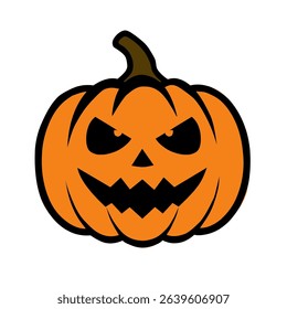 illustration of scary laughing halloween pumpkin on white background	