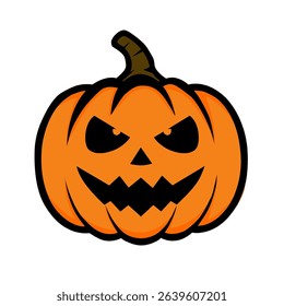 illustration of scary laughing halloween pumpkin on white background	