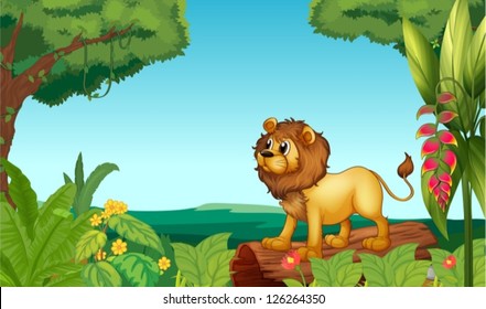 Illustration of a scary lion in the jungle