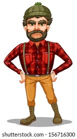 Illustration of a scary lumberjack standing on a white background