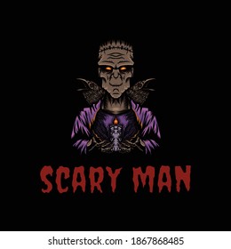 illustration of scary man with black background.