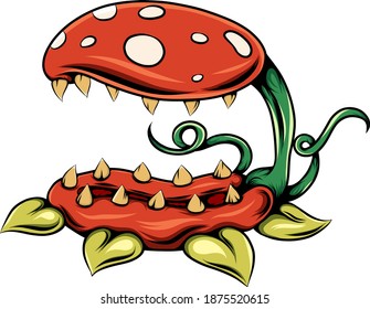 The Illustration of The scary monster plant with the sharp teeth for catch the animal