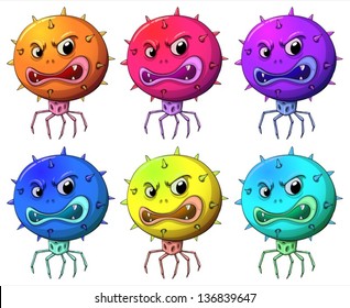 Illustration of the scary monsters with thorns on a white background
