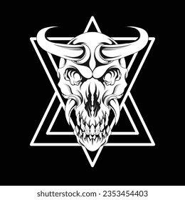 illustration of scary pentagram skull head