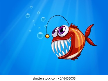 Illustration of a scary piranha under the sea 