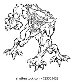 An illustration of a scary werewolf monster character