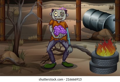 Illustration of a scary zombie at the desert