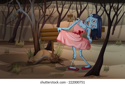 Illustration of a scary zombie at the forest