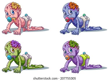 Illustration of the scary zombie infants on a white background