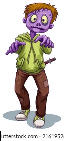 Illustration of a scary zombie with a knife on a white background