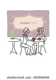 Illustration of scene in a cafe with place for text, made in quick drawing manner