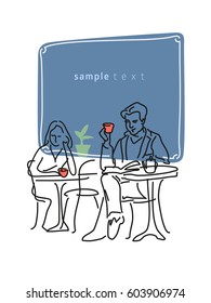 Illustration of scene in a cafe with place for text, made in quick drawing manner