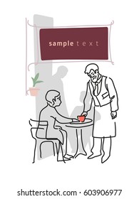 Illustration of scene in a cafe with place for text, made in quick drawing manner