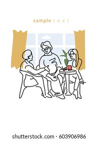 Illustration of scene in a cafe with place for text, made in quick drawing manner