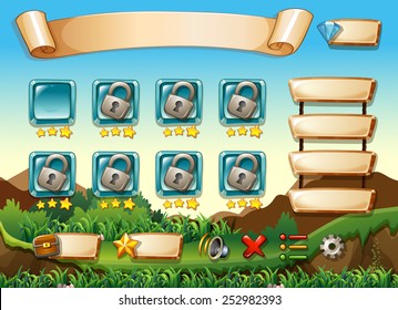 Illustration of a scene from computer game with a field background