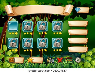 Illustration of a scene from a computer game with forest background