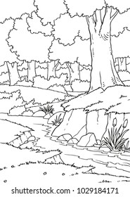 illustration scene in the forest with the river