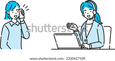Illustration of a scene in which a customer is contacting the customer center by phone. For mail order and inquiry images.