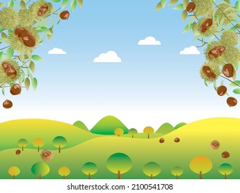 Illustration of the scenery of the chestnut tree and the mountain.