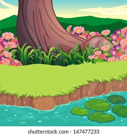 Illustration of a scenery at the riverbank