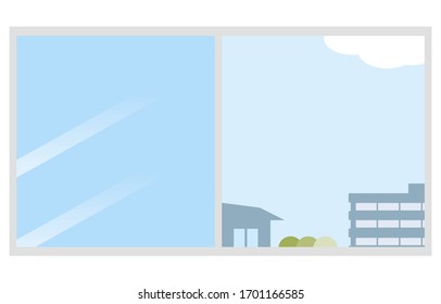 Illustration of the scenery seen from the opened window