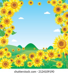 Illustration of the scenery of the summer sunflower field.