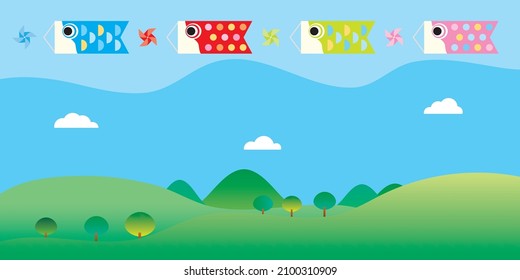 Illustration of the scenery that carp streamers swim in the sky on Children's Day. This is an illustration of the Boy's Festival.