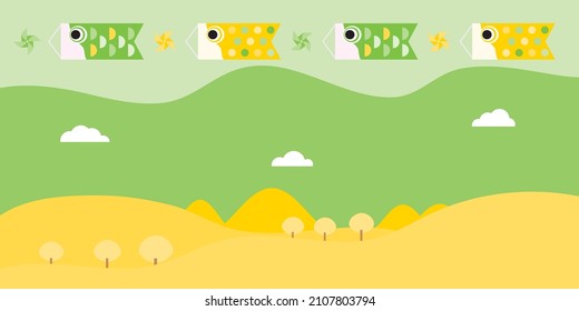 Illustration of the scenery that carp streamers swim in the sky on Children's Day.