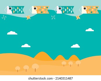 Illustration of the scenery that carp streamers swim in the sky on Children's Day. This is an illustration of the Boy's Festival.