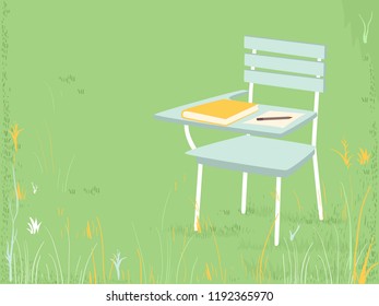 Illustration of a School Armchair Outdoors with a Book and Pencil and Paper