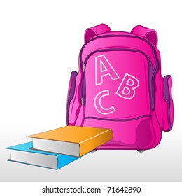 illustration of school bag with books on abstract background